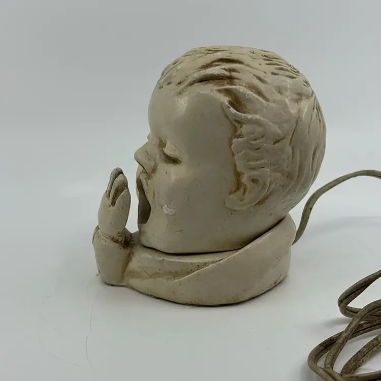 Sleepy Tot Yawning Baby Head Lewis Weil Vintage Chalkware Nightlight Lamp 5” Works - As Is