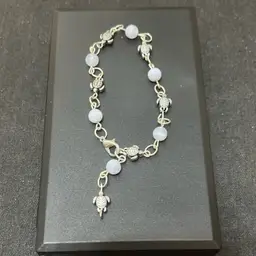 Blue Lace Agate Silvertone Turtle Bracelet