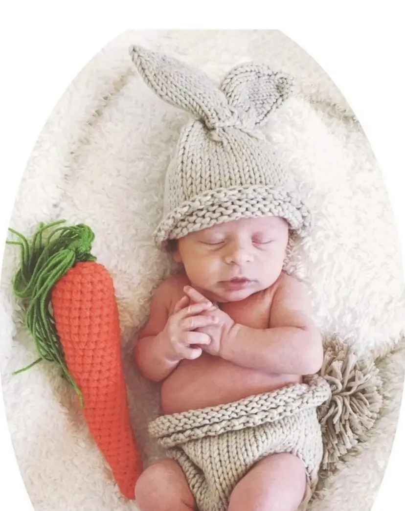 Knitted Easter Bunny Ears Newborn Cap Photo Prop New