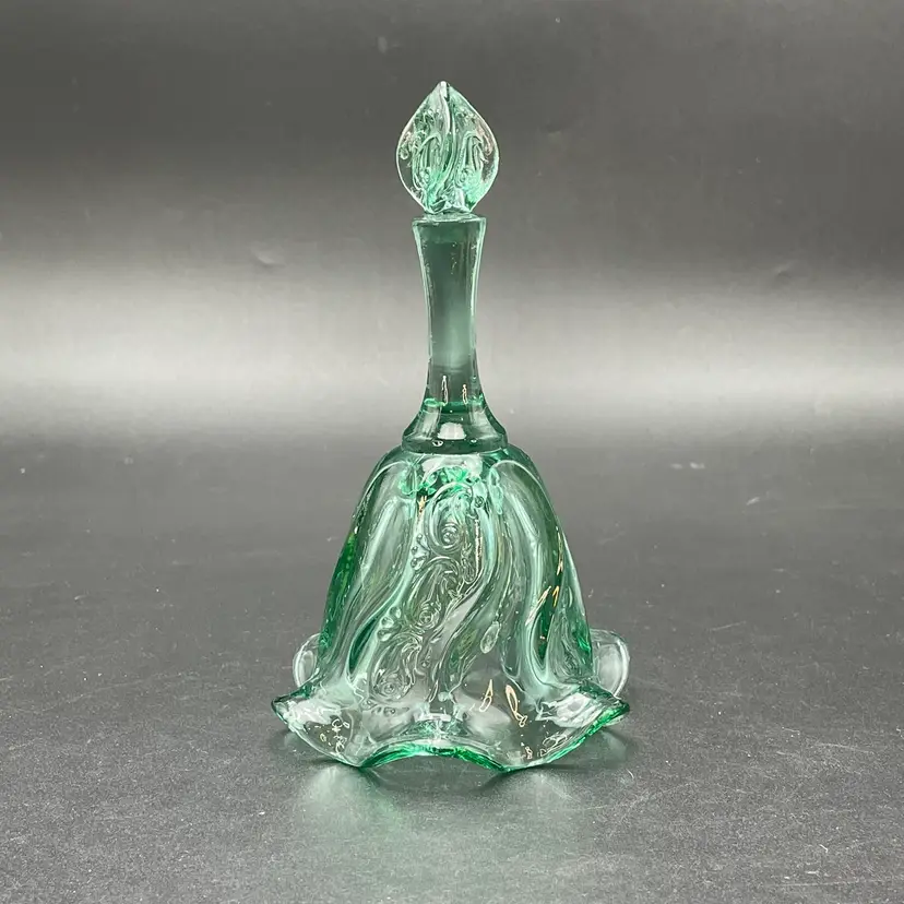 Fenton Glass Hand Bell Sea Mist Green Pacific Swirl VTG Glows Original Label