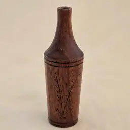 Studio Art Vase Handcarved Wood 4" Tall Thin Initialed Unbranded with Carvings Vintage