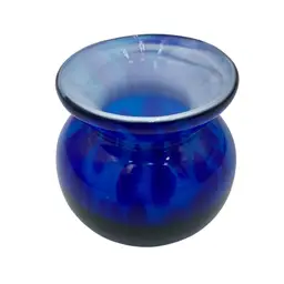 Hand-Blown Studio Glass Mini-Vase, Cobalt Blue Confetti, White Cased, 2.2"