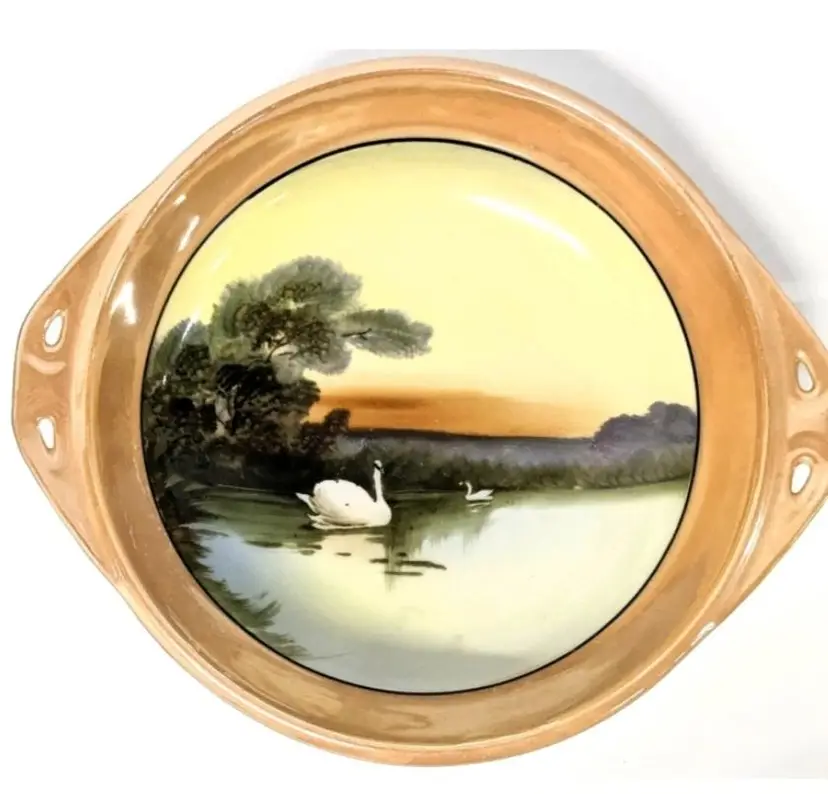 Stunning Noritake Japan Handled Lusterware Swan Bowl | 8 x 7 x 1.5 Inches Tall