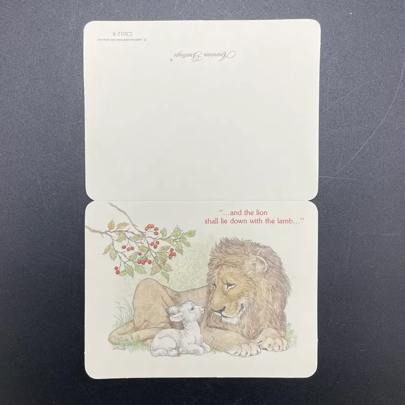 American Greetings #C3012-R Christmas Cards Envelopes Lion Lamb VTG Ephemera