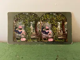 Antique Stereoview Card #47 Idle Time With His Summer Girl 1899 Green Border Ephemera