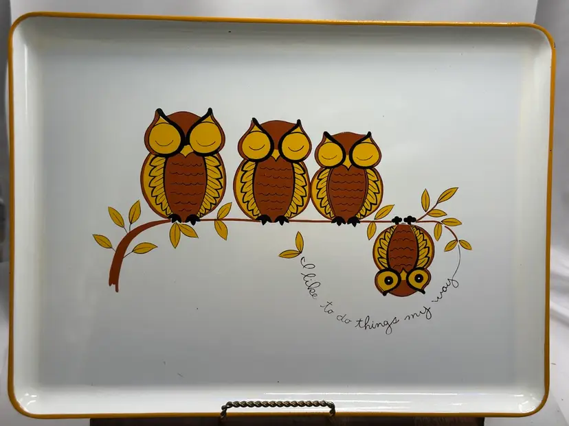 Vintage Whimsical Owl Owls On Branch Tray 14x10 ‘ I Like To Do Things My Way ‘