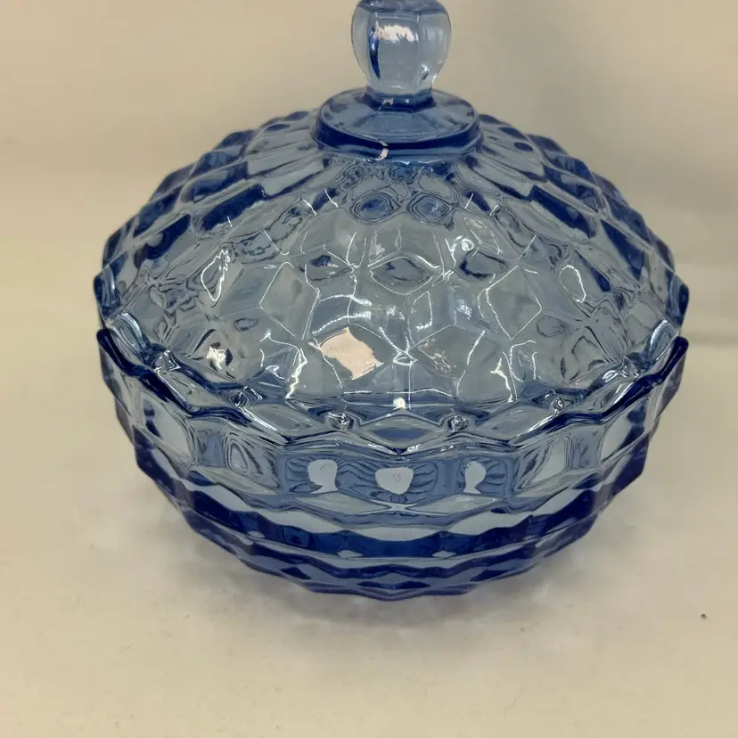 Indiana Glass Or Fostoria ? BLUE BOWL w LID Vintage