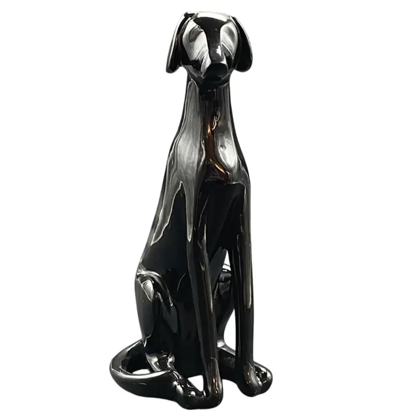Pier 1 Black Sitting Dog Puppy Hound Figurine Glazed Polystone Vintage Decor