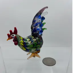 Vintage Fitz And Floyd Menagerie Blown Art Glass Colorful Rooster 3.5” Figurine