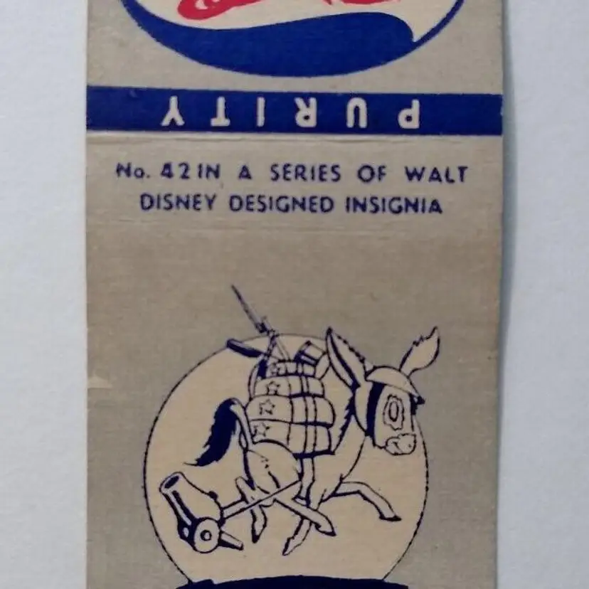 Pepsi Cola Matchbook Cover Walt Disney No 42 War Donkey With Cannon 1940s WWII