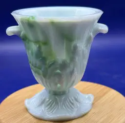 Vogue Mercantile Co Green Akro Agate Slag Glass Toothpick Holder