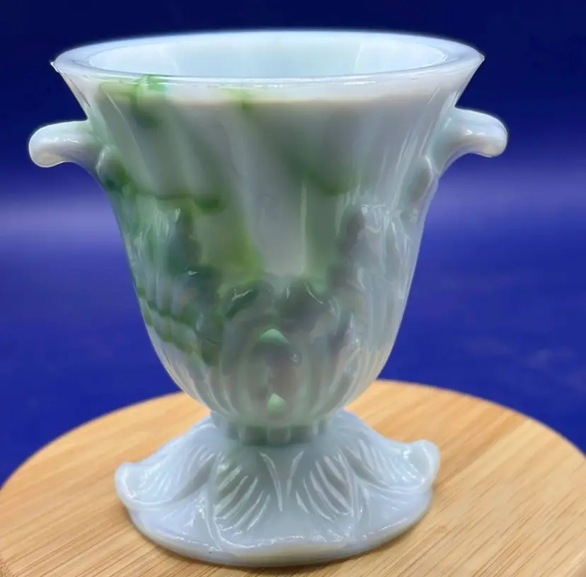 Vogue Mercantile Co Green Akro Agate Slag Glass Toothpick Holder