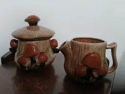Vintage Arnel’s Pottery Merry Mushroom Ceramic Creamer and Sugar Bowl Set 1980s