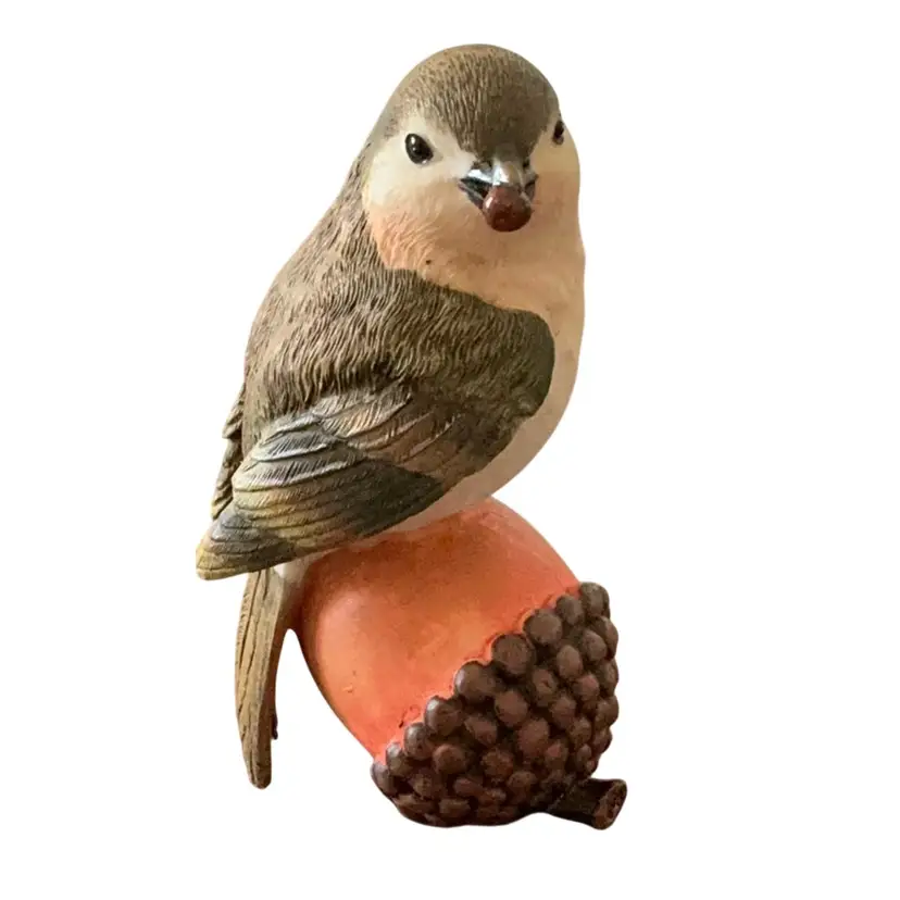 Glazed Ceramic Chickadee On An Acorn Figurine 4 1/2β X 2 1/2β