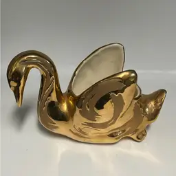 Weeping Gold Swan Planter- Vintage 8x3.25x4.5”