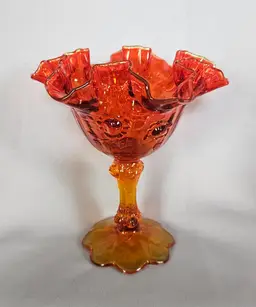 Fenton Glass Amberina Cabbage Rose Compote Candy Dish Cadmium Glow in UV Light
