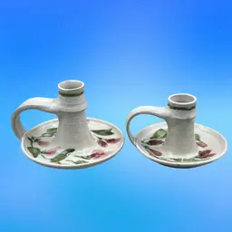 Hand Painted Pottery Candlestick Holders Signed