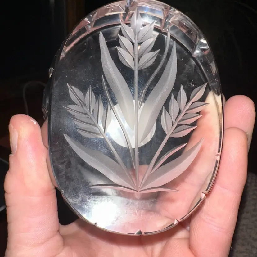 Handmade Etched Floral Paperweight, Made In Poland