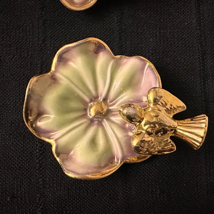 Vintage Bird On Flower Trinket Dish