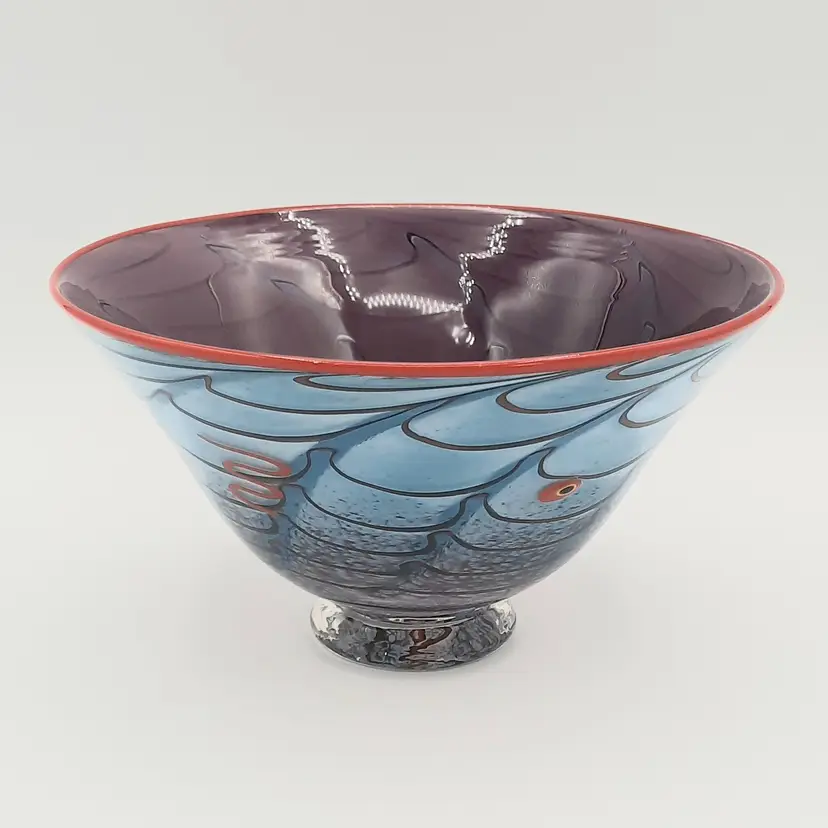 Antonio Garcia Art Glass Bowl Signed A. Garcia 2003 Blue Purple Swirl
