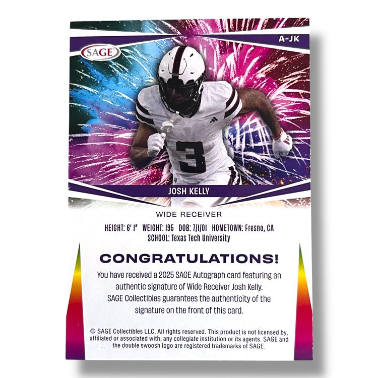 2025 SAGE HIT Josh Kelly Autograph Blue #A-JK Dallas Cowboys
