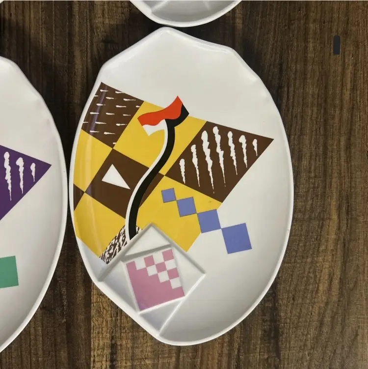Vintage Fujimori Kato Kogei Japan Plates Set of 4 Abstract Geometric 1980s