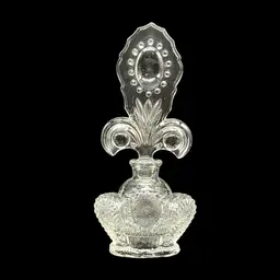 Art Deco Clear Glass Fleur De Lis Perfume Bottle w Stopper | 7.75” **Read