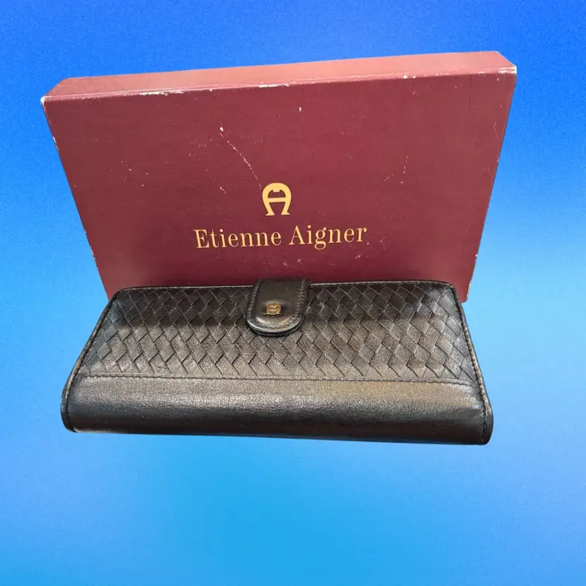 Vintage Etienne Aigner Black Woven Leather Checkbook Secretary Wallet – NOS w/ Original Box