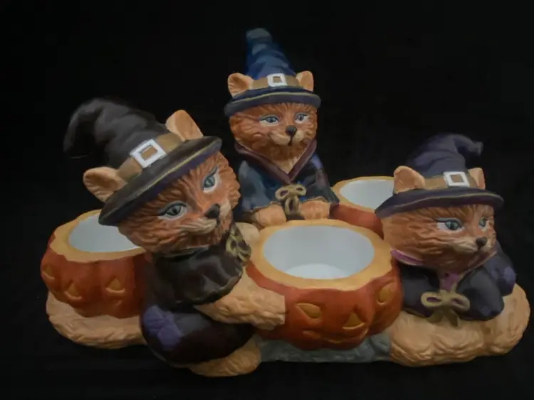Partylite Abracadandle Halloween Witch Cats 3 Tea light Candle Holder