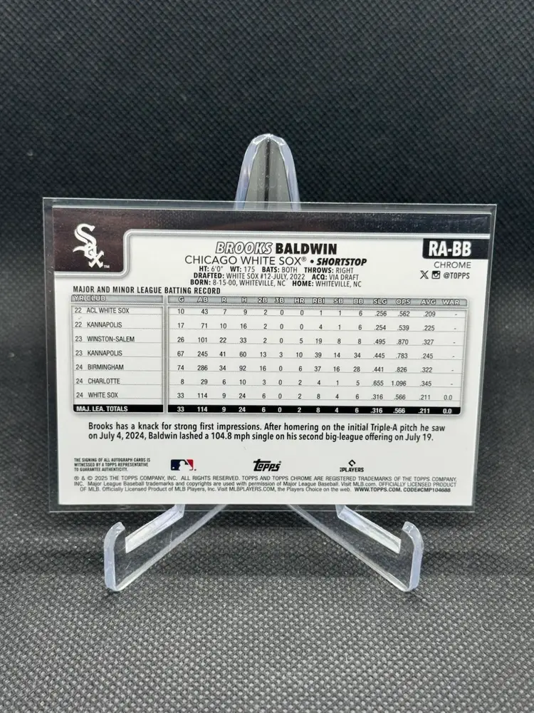Brooks Baldwin 2025 Topps Chrome Sapphire #RA-BB Rookie Auto Orange /25 Chicago White Sox