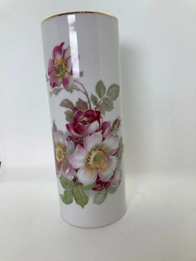 Vintage Gerold Porzellan Bud Vase Wild Rose Gold Trim West Germany