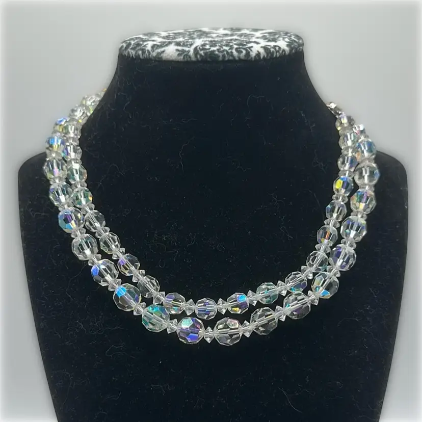 Gorgeous Double Strand 1950s AB Glass Necklace