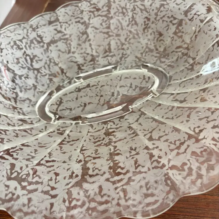 Fenton Satin Frosted Acid Etched Ming Pattern Console Bowl Unmarked 11.5”x 11” x 4”