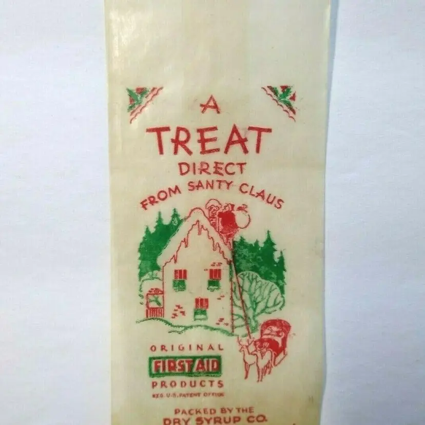 Santa Claus Christmas Treat Bag Glassine Give Away Candy Small Toy 1940s Vintage
