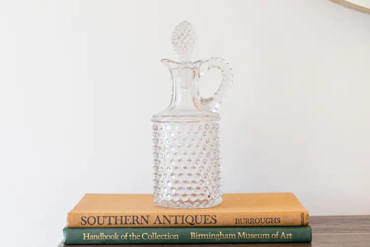 Early 20th Century Hobnail Glass Cruet with Ground Stopper | Hand-Finished Transitional Era Oil & Vinegar Bottle (ca. 1910–1930)