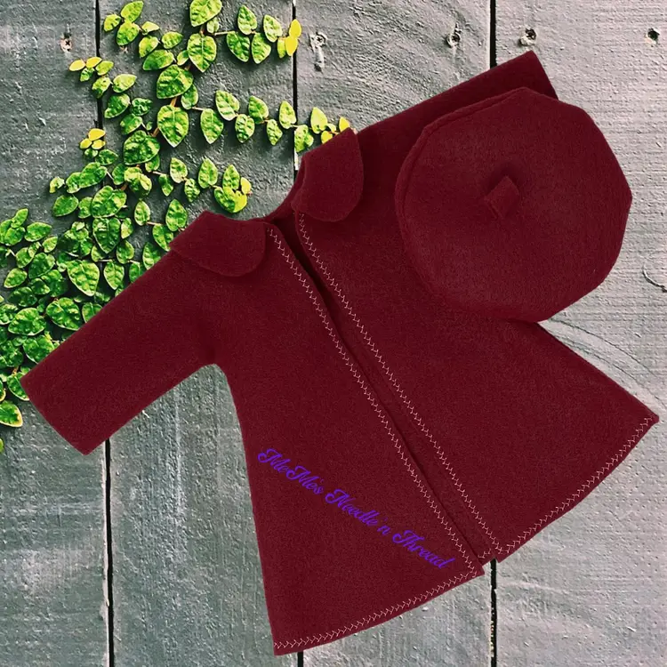 Burgundy Chic Doll Coat & Beret Set