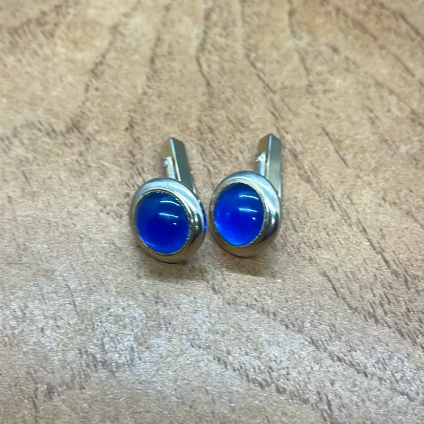 Vintage SWANK Blue Lucite Dome Cufflinks
