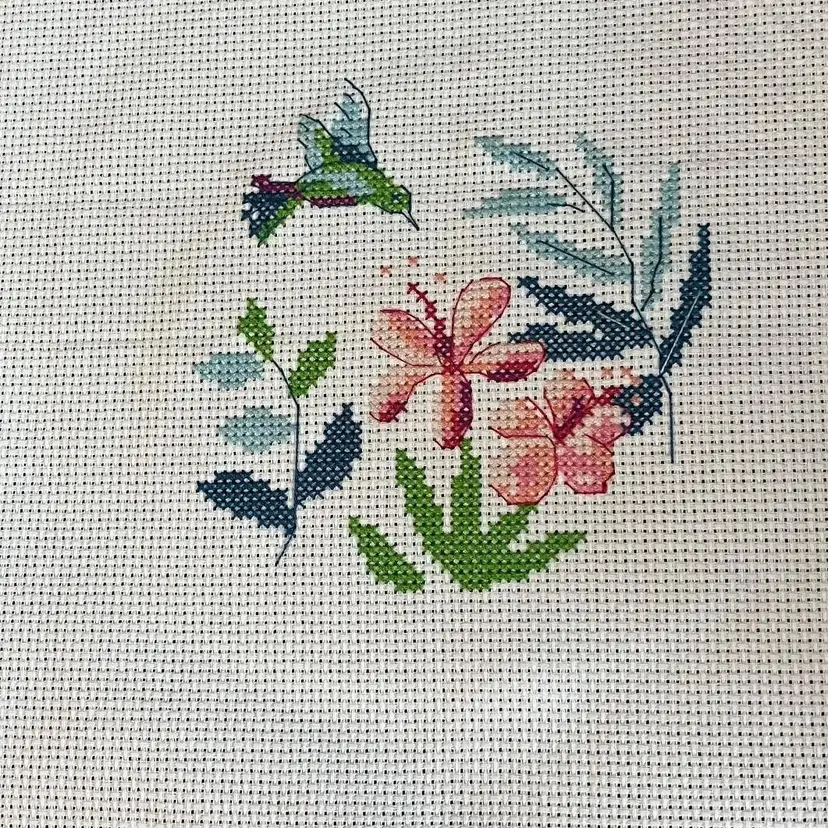 #01 - New Hand Made Flower and hummingbird Spring cross stitch