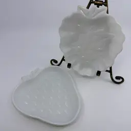 Vintage Hazel Atlas Milk Glass Strawberry Shaped Dishes Set/2