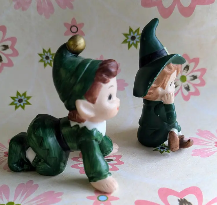 Lefton 1990 George Zoltan - Geo.Z Lefton Hand Painted Green Pixie Elf  07545 Plus Lefton Elf 06107