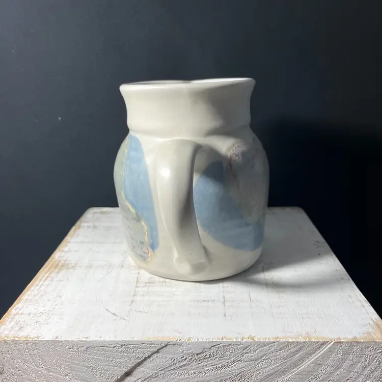 Studio Pottery 5.5” X 6.25” Pitcher -Grayish/Blue/Pink Tones Signed KS