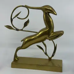Vtg Art Deco Style Solid Brass Leaping Gazelle Figure 9W 9.5H