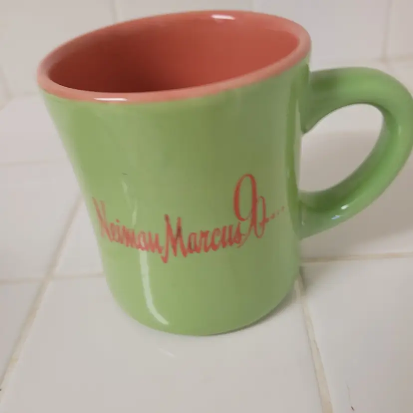 Neiman Marcus Green W/Pink Interior Mug 4 inches Tall