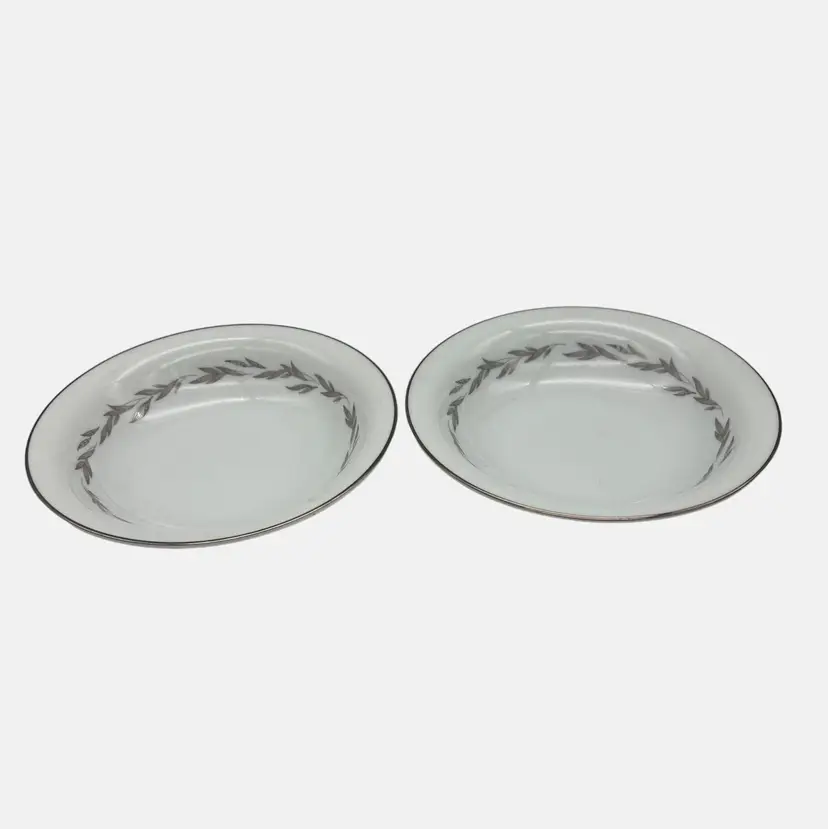 Vintage Noritake Graywood Pair Coupe Cereal Bowls Platinum Trim 6041 Japan 7.25"