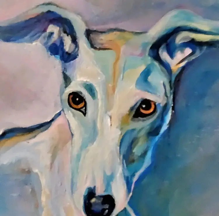 🧡Original Acrylic Dog Painting 6 x 8" On Archival Paper Dog Greyhound Whippet Gift Small Decor Artwork Art Wall Size