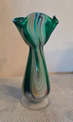 Vintage Hand Blown" End of Day" Art Glass Vase