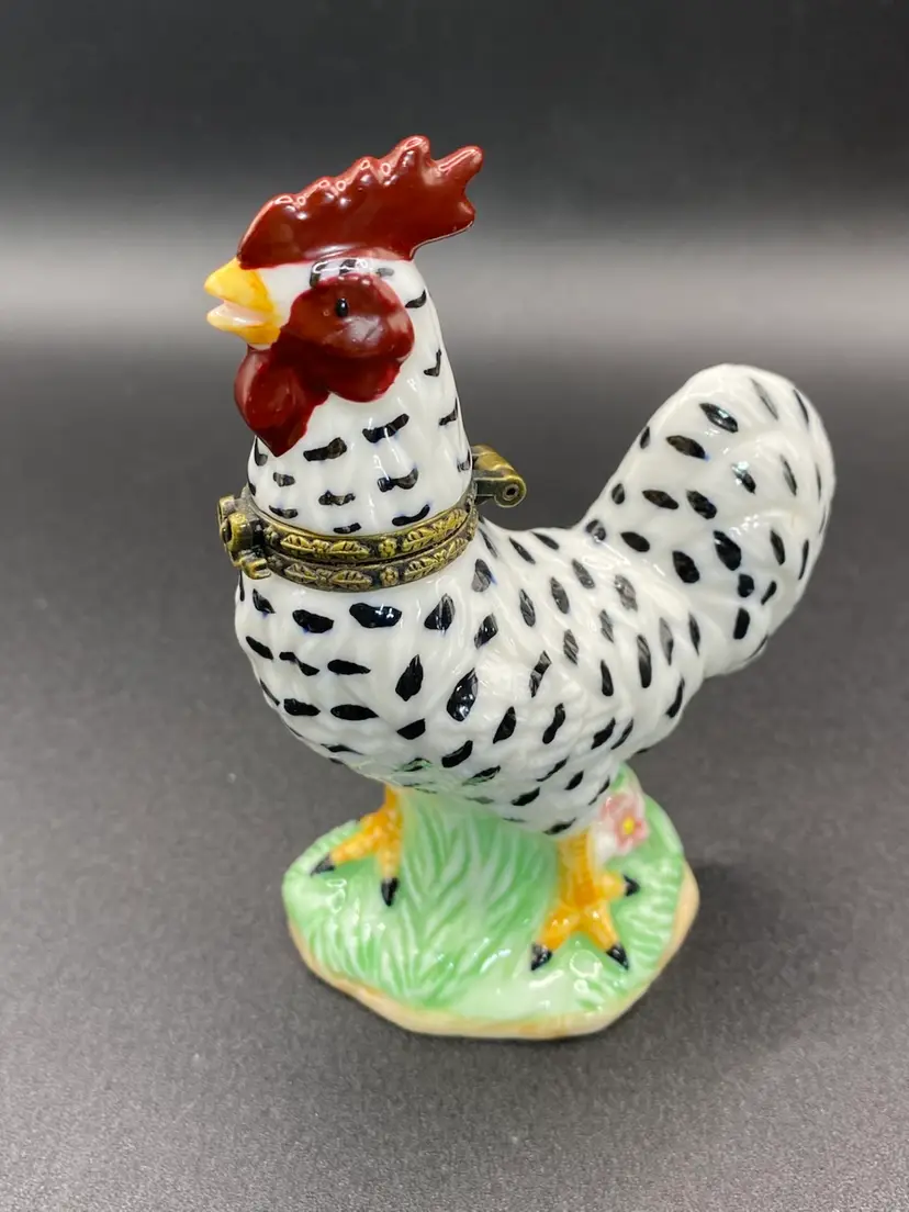 Vintage Porcelain Herco Rooster Trinket Box
