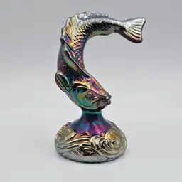 Vintage Fenton Amethyst Iridescent Carnival Glass Jumping Fish