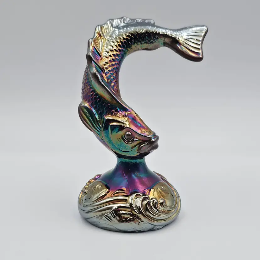 Vintage Fenton Amethyst Iridescent Carnival Glass Jumping Fish