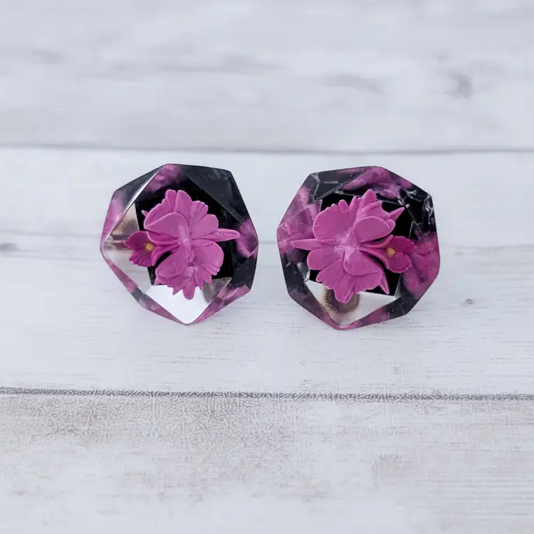 Vintage Screw On Earrings Stunning Pink Flower